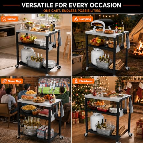 3 Shelf Pizza Oven Table with Lockable Wheels (35.6 upgrade)