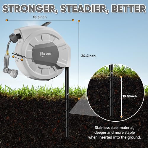 Automatic Retractable Garden Hose Reel on Metal Spike (Light Grey / 1/2" x 90FT)