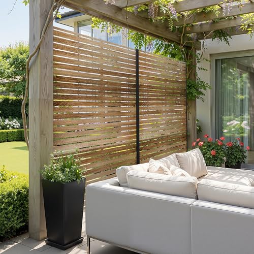 Metal Freestanding Privacy Screen Panels (71"H×47"W / Oak Grain)