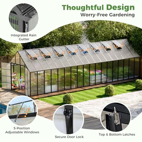 36x10x10 FT Polycarbonate Greenhouse with 8 Roof Vents (36x10x10 FT)