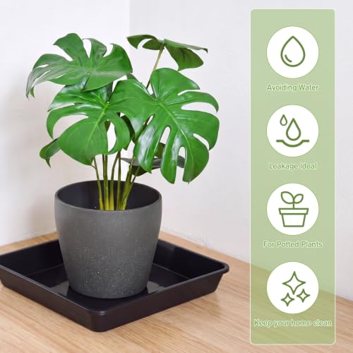 12 Pcs Plastic Plant Saucers Tray (Black / 10 Inch / Square)