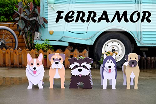 Sweet Lovely Dog Planter Animal Decor Pots Cute Dog Cartoon Shaped Flower Pot Wooden Planter for Indoor Office Outdoor Home Garden Decoration Gift