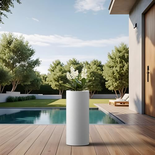 Small Round Column White Concrete Planter 18.9" Tall (White / 18.9“h)