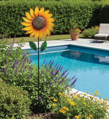 Wind Spinner Outdoor Metal Kinetic Yard Art with Stake (Sunflower / Small (60-69 Inch))