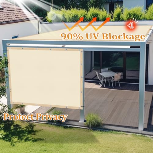 Customized Size 90% Sun Shade Cloth with Grommets (10' X 14' Customized Size / Cream)