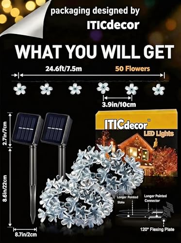 2 Pack 50 LED Flower Solar String Lights Outdoor Waterproof (Warm White / 2 Pack)