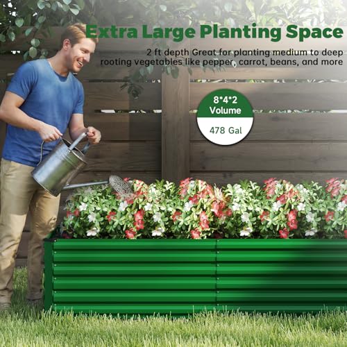 8x4x2ft Outdoor Metal Raised Garden Bed