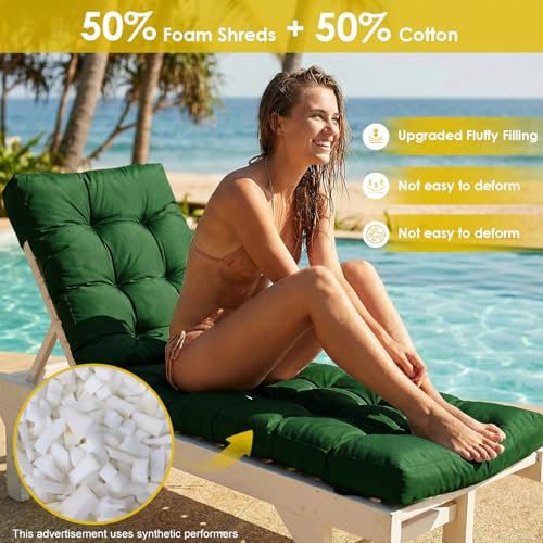 Outdoor Chaise Lounge Chair Cushion (Dark Green / 72x22.4x4.7)