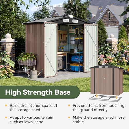 6'x4' Outdoor Storage Shed with Base (Brown / 6'x4')