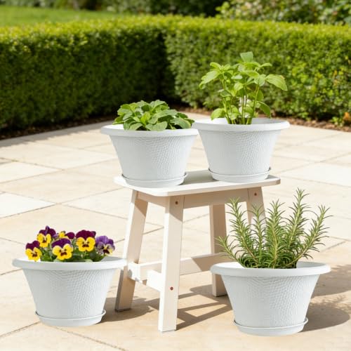 12 Inch Pots for Plants (Diamond Pattern-white / 12 inch-4 Pack)