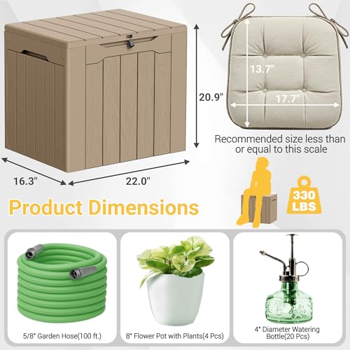 33 Gallon Resin Deck Box Weatherproof Storage Box (Light Coffee / 33 Gallon)
