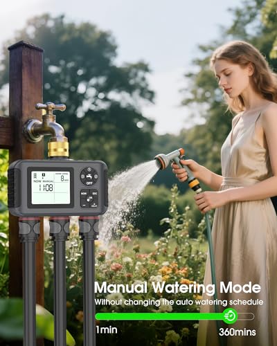 Water Timer with Brass Inlet (Black / 3 Outlets)