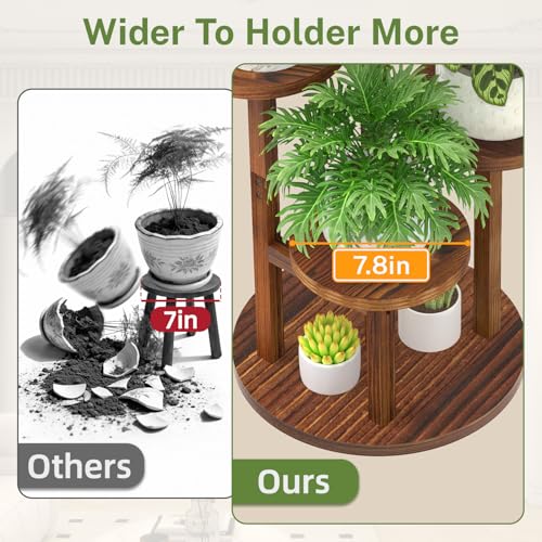 5 Tier Wood Plant Stand Indoor Corner with Grow Light (Pine Brown with Light / 5 Tiers)