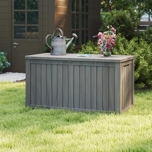 180 Gallon Deck Boxes Outdoor Waterproof (Light Brown / 180 GAL)