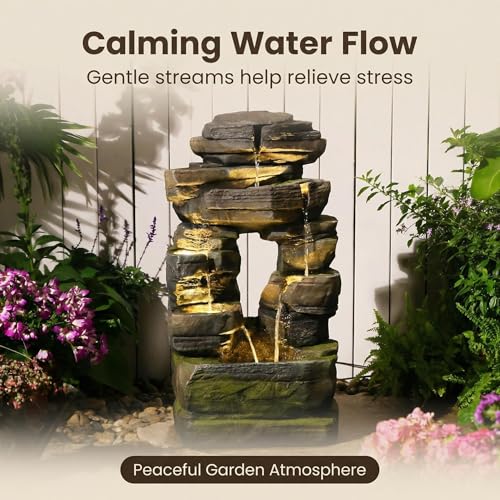 Arch Garden Fountain with LED Lights (Dark Gray)