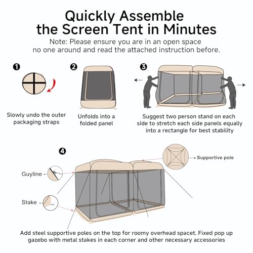 Screen House Room 2024 Upgraded 2 in 1 Screen Tent PoP Up Gazebo® with Mesh Mosquito Netting (Beige / 12'x6')