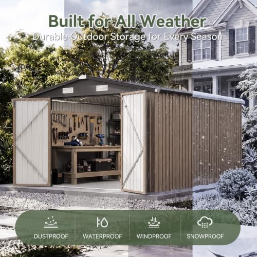 10x12 FT Shed Outdoor Storage Shed with Floor Brown (Brown / 10'x12')