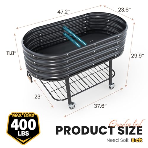 Large Raised Garden Bed with Legs Galvanized Elevated Planter Box 47.2x23.6x29.9 in for Backyard