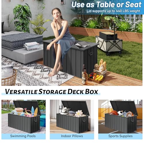 Outdoor Metal Storage Deck Box Waterproof 120 Gal Patio Pool Deck Box (Dark Grey)