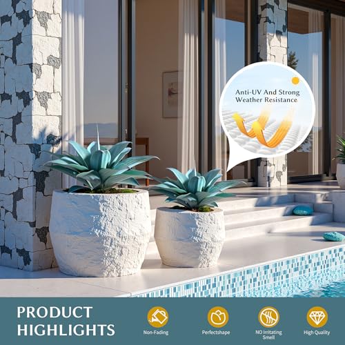 2-Pack 13.8-Inch Artificial Agave Plants for Outdoor Planters, UV Resistant Fake Agave Plants, Faux Succulent Greenery for Porch, Patio, Garden, Entryway and Indoor Decor, Blue (Agave15-blue2)