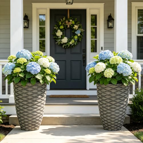 Autodaya 20" Tall Outdoor Planters Set of 2 Plant Pots (Weathered Black-20"h)