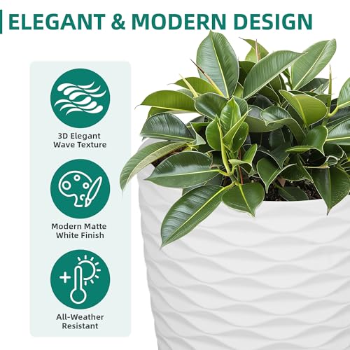 2 Pack 19" White Resin Tall Outdoor Planters with Wave Texture (19"h-white Wavy)