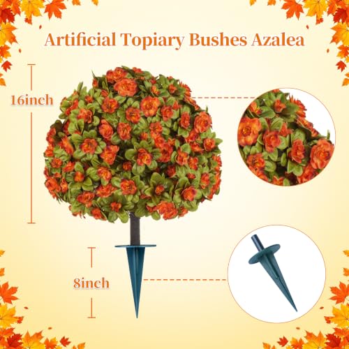 2 Pack 24" Fall Artificial Azalea Topiary Balls with Ground Spike (Fall Azalea)