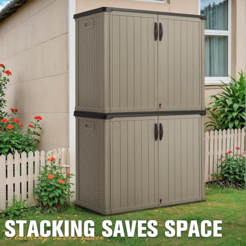 26 CuFt Outdoor Storage Cabinet with Lockable Doors (26 CUFT / Classic / Beige)