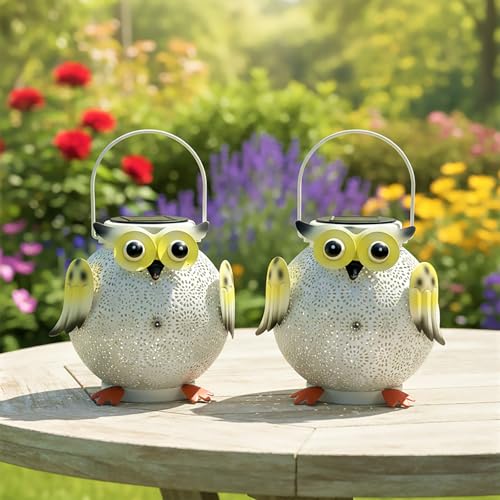 2 Pack Hanging Solar Lanterns (white owl 2pk)