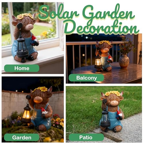 Solar Highland Cow Porch Statue with LED Lantern Garden Outdoor Decor (Solar Highland Cow Statue)