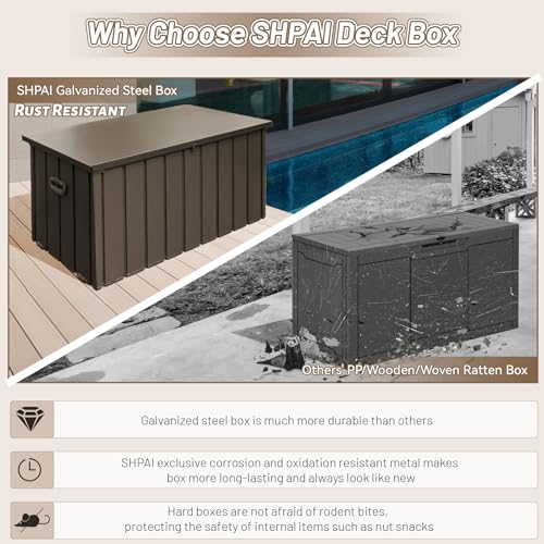 Outdoor Metal Storage Deck Box Waterproof 100 Gal Patio Pool Deck Box (Dark Brown)