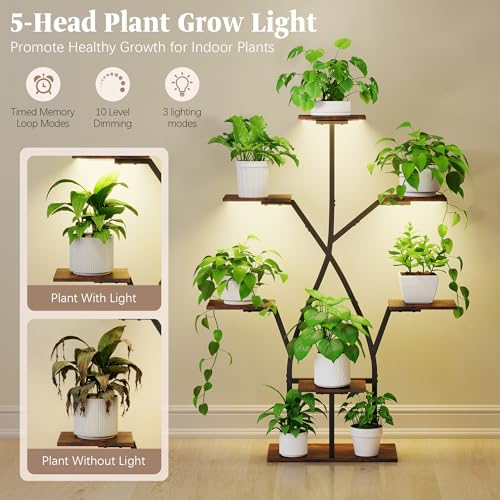 Plant Stand Indoor with Grow Lights 50" Plant Shelf Corner Lighted Plant Stands for Indoor Growing Multiple Metal 7 Tiered Large S (Black-50")