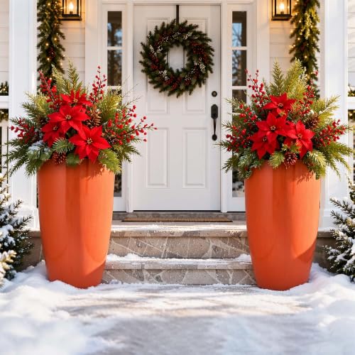 Autodaya 24" Faux Ceramic Large Planters for Outdoor Plants (24"-gradient Orange & Black)