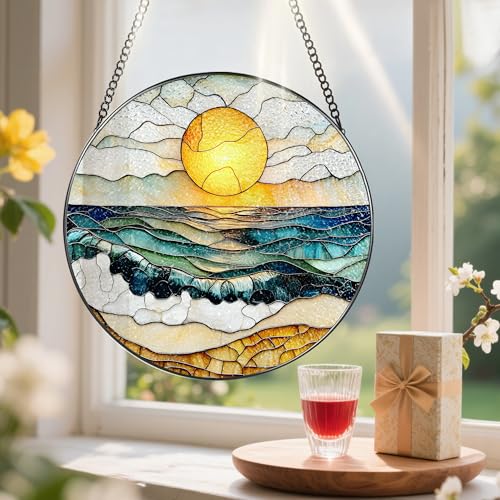 8 Inch Stained Glass Ornament (Beach Sunset B)