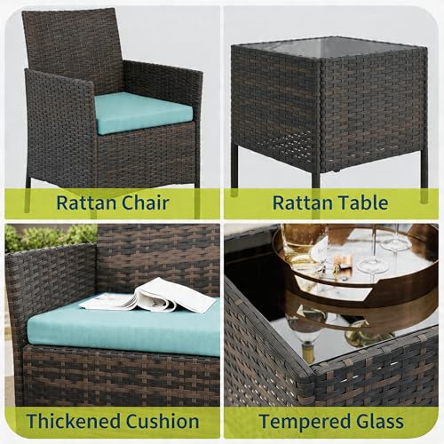 3 Piece Patio Furniture Set (Blue / 3 Pieces)