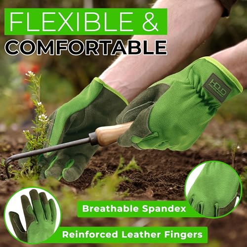 Men Leather Gardening Gloves (Green (6 Pairs) / XX-Large)