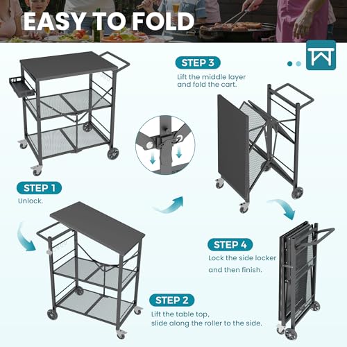 Folding Outdoor Grill Cart with Wheels