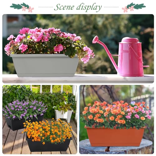 12Pcs 17Inches Rectangle Planter Box with Drainage Holes and Trays (12 Count)