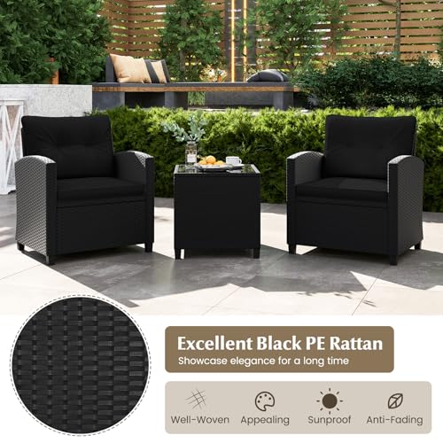 3 Piece Patio Furniture Set (Black-black)