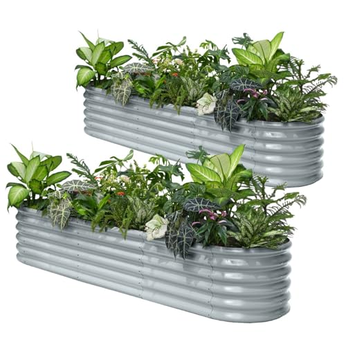 2 Pcs 8x2x1.5ft Galvanized Raised Garden Bed (Gray / 8x2x1.5ft)