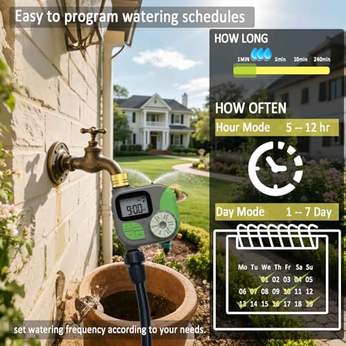 Water Timer for Automatic Watering System Easy to Program Three Modes Automatic Sprinkler Rain Delayed Watering Manual Watering Outdoor Use (TIMER3)