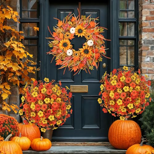 2pcs Fall Artificial Topiary Ball Trees (Mixed Color)