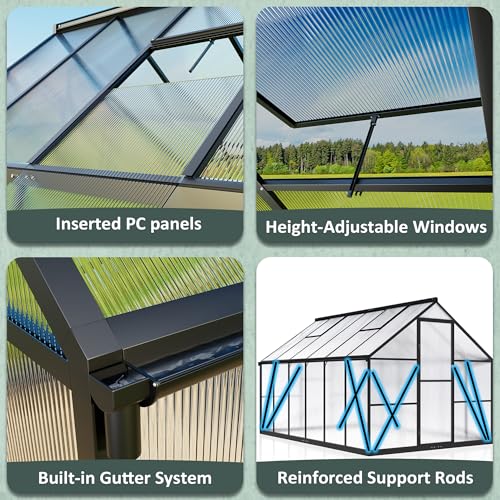 8x10 FT Walk in Polycarbonate Greenhouse for Outdoor (Black / 8x10 FT)