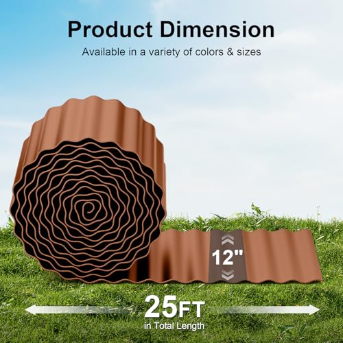 Corrugated Garden Edging Border (Red Rust / 12 Inch×25 Ft)