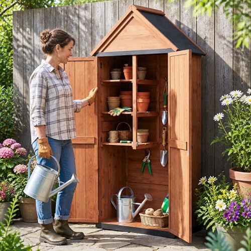 Solid Wood Outdoor Cabinet 2.3'x1.3' with Asphalt Roof & Floor (Brown / 2.5'x1.5')