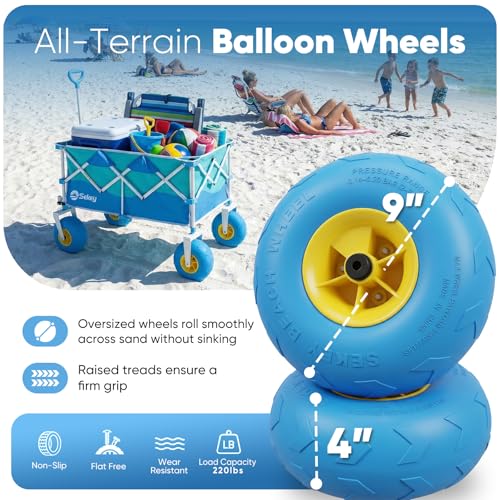 Heavy Duty Beach Wagon with 9" Big Sand (Turquoise)