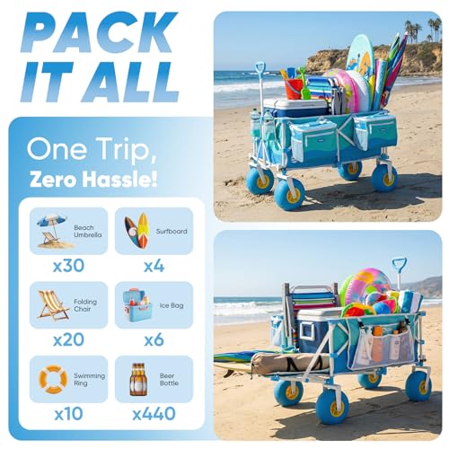 Heavy Duty Beach Wagon with 9" Big Sand (Turquoise)