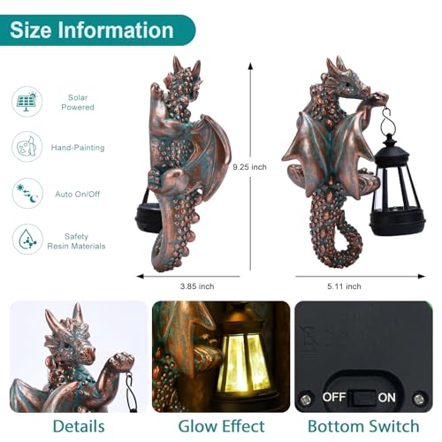 Dragon Tree Hugger with Solar Lantern Garden Statue (Bronze)
