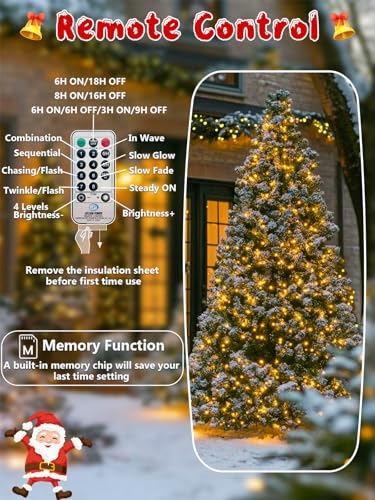 Christmas Cluster Lights 25FT 500 LED String Lights with Remote Warm White (Warm White / 500LED)