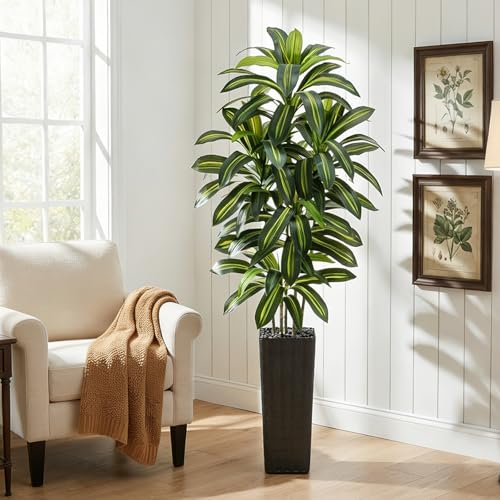 Artificial Dracaena Tree (Dark Green – Black Pot / 7FT)